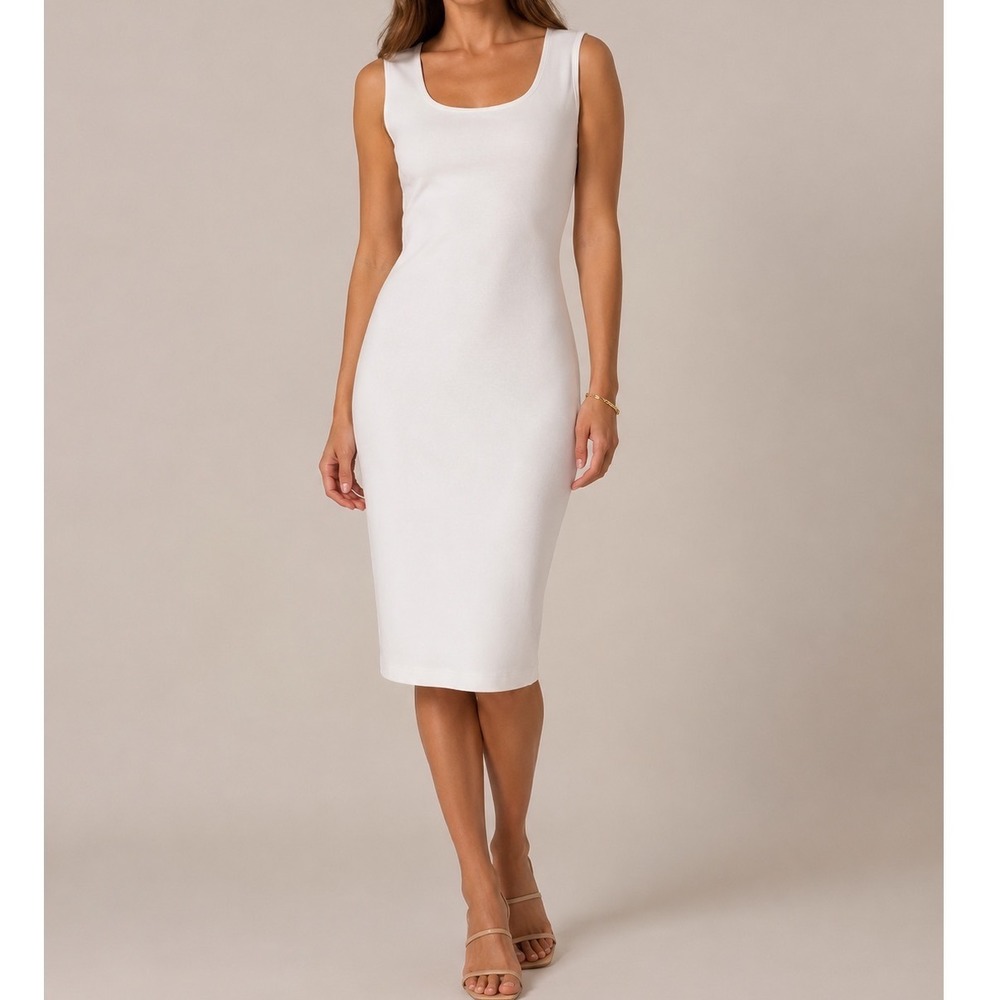 NEW Donna‎ Degnan Ivory Rib Knit Sleeveless Sheath Dress Size 8